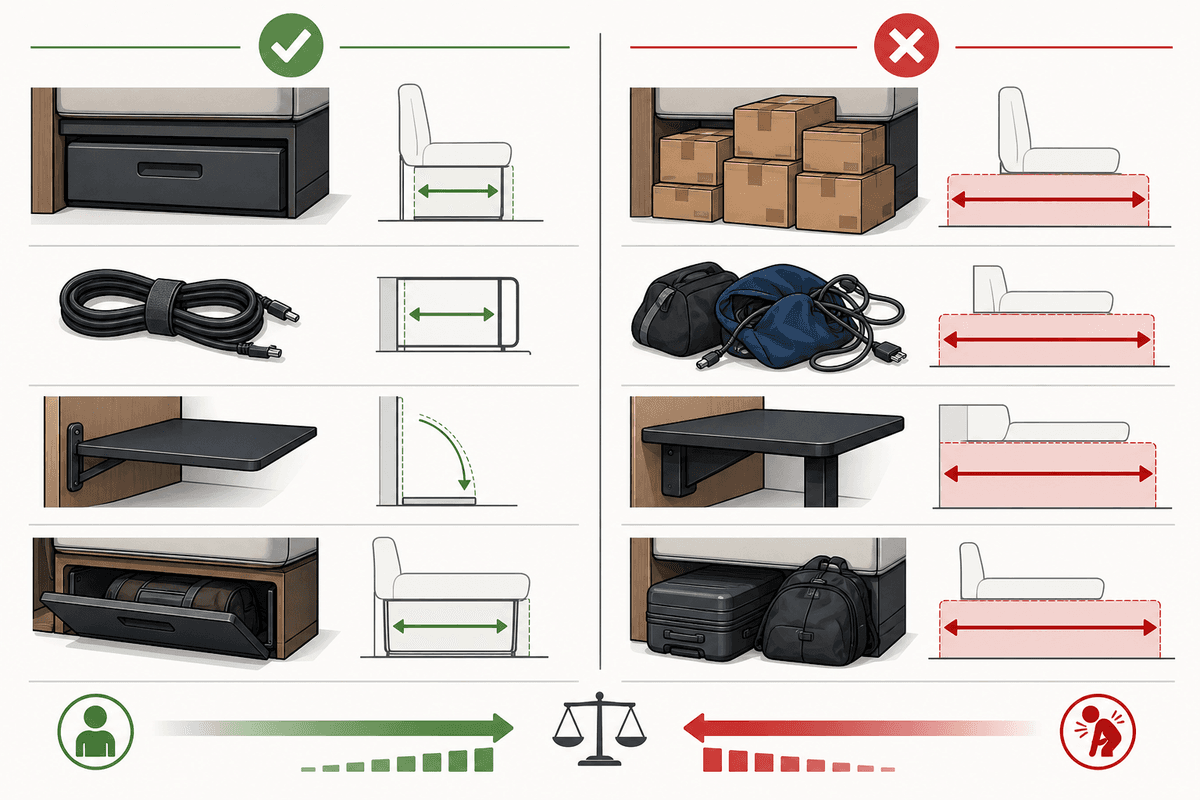 Comparatif visuel : essentiels compacts vs encombrants.